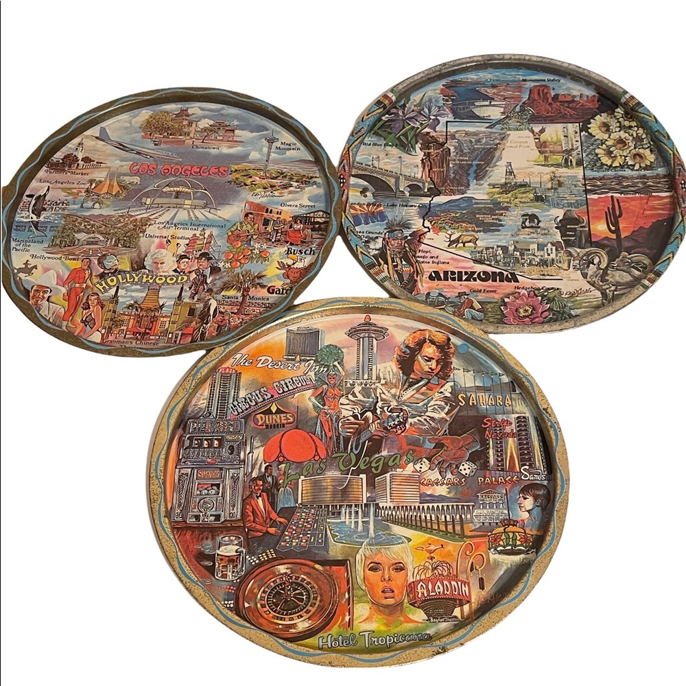 Vintage Tin Trays - Las Vegas, Arizona, Los Angeles - Hollywood